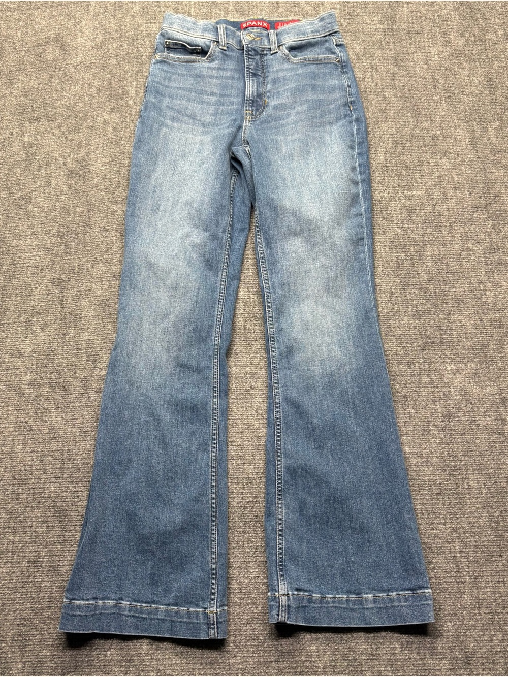 Spanx Jeans Womens 6 (26x31) Blue Flare High Rise Pockets Boho Hippie 22055R